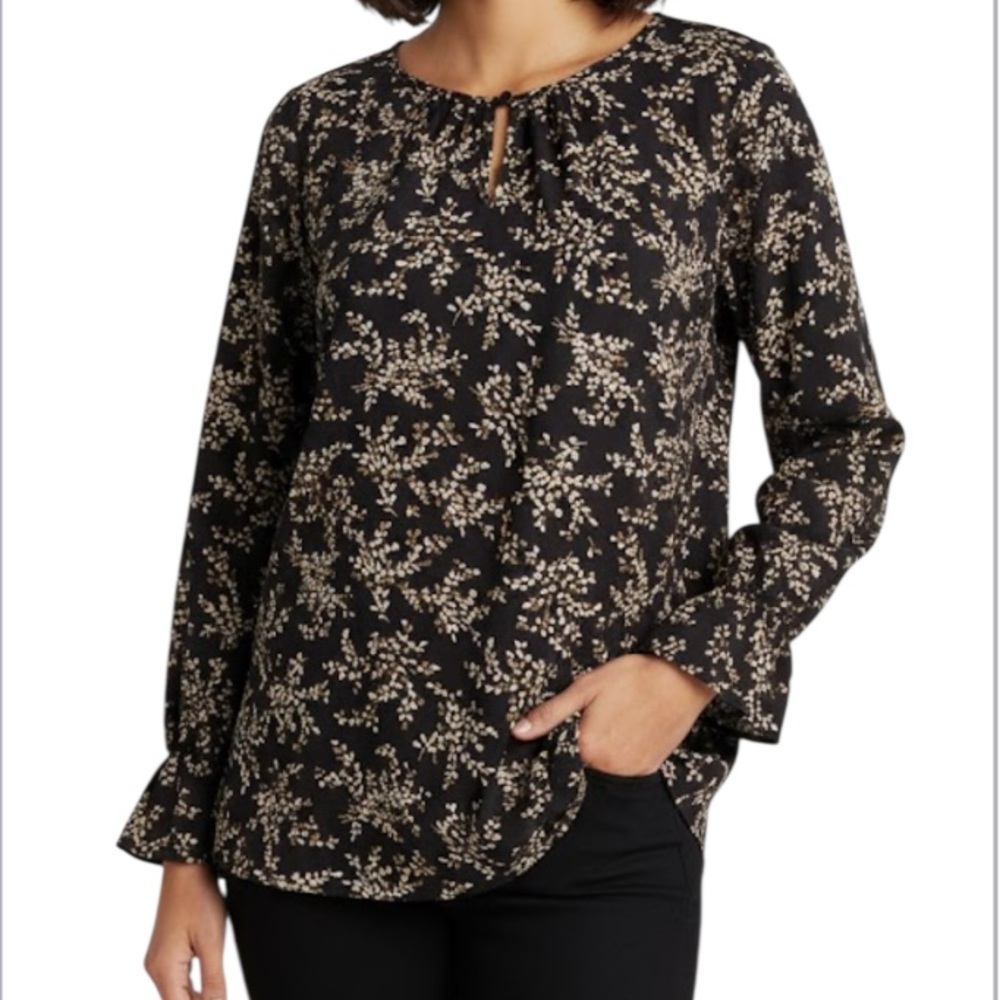 Talbots Tunic Top Black Tan size Medium